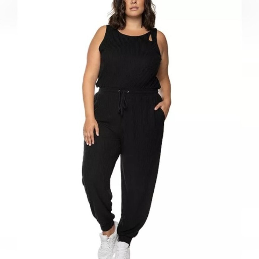 Black Tape Cutout Ribbed Jumpsuit Size X 12-14 New Black Loungewear Casual